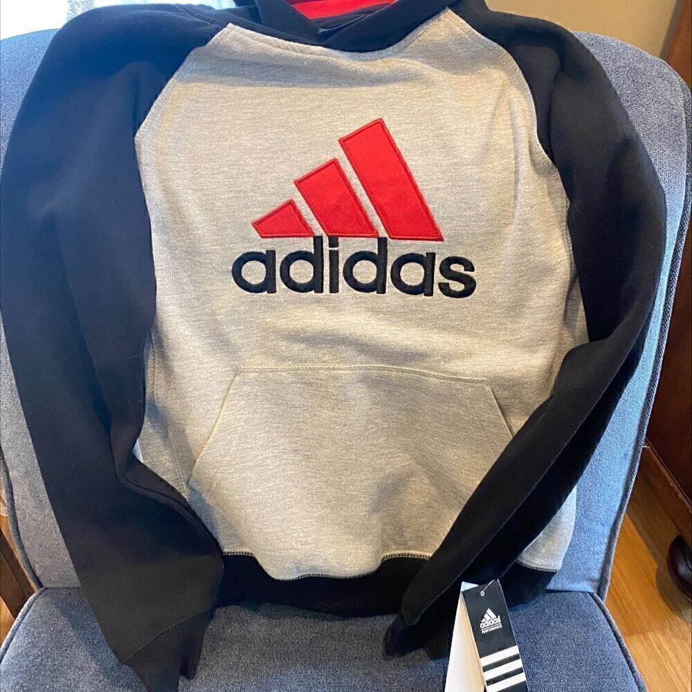 NWT New Adidas Boys Gray Hooded Sweatshirt